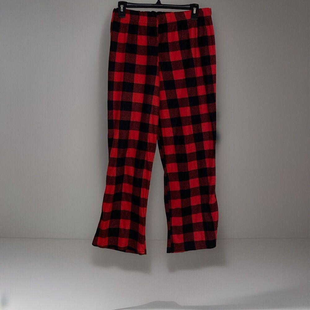 KINNLY Womens Pull On Fleece Pajama Sleepwear Lounge Pants Plaid Sz L